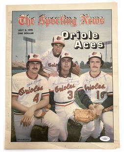 Baltimore Orioles Autographed July 8, 1978 The Sporting News Cover by Jim Palmer, Martínez,: Baltimore Orioles autographed The Sporting News cover from July 25, 1983. The cover is signed by Jim Palmer, Dennis Martínez, Mike Flanagan, and Scott