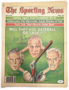 Bowie Kuhn & Ray Grebey Autographed May 30, 1981 The Sporting News Cover: Bowie Kuhn and Ray Grebey autographed The Sporting News cover from May 30, 1981.Cover only, removed from the full magazine. Subtle signs of age but overall in fine