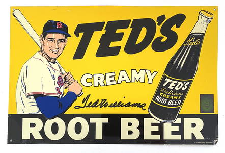 Ted Williams Autographed 10 x 15" "Ted's Rootbeer" Modern Tin Sign