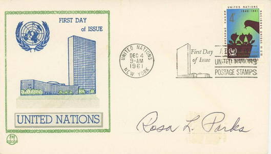 Rosa Parks - Civil Rights Pioneer - Autographed 1961 United Nations First Day Cover