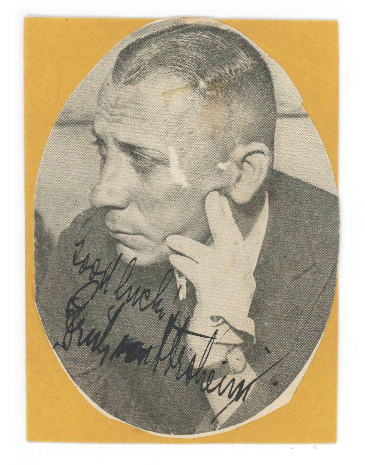 Erich von Stroheim - Austrian-American Silent Film Director - Autographed Affixed Book Page Image: Erich von Stroheim autographed affixed 2.75 x 3.5" clipped book page image. Shows light age and wear. Erich Oswald Hans Carl Maria von Stroheim; born Erich Oswald Stroheim (September 22, 1885 &#