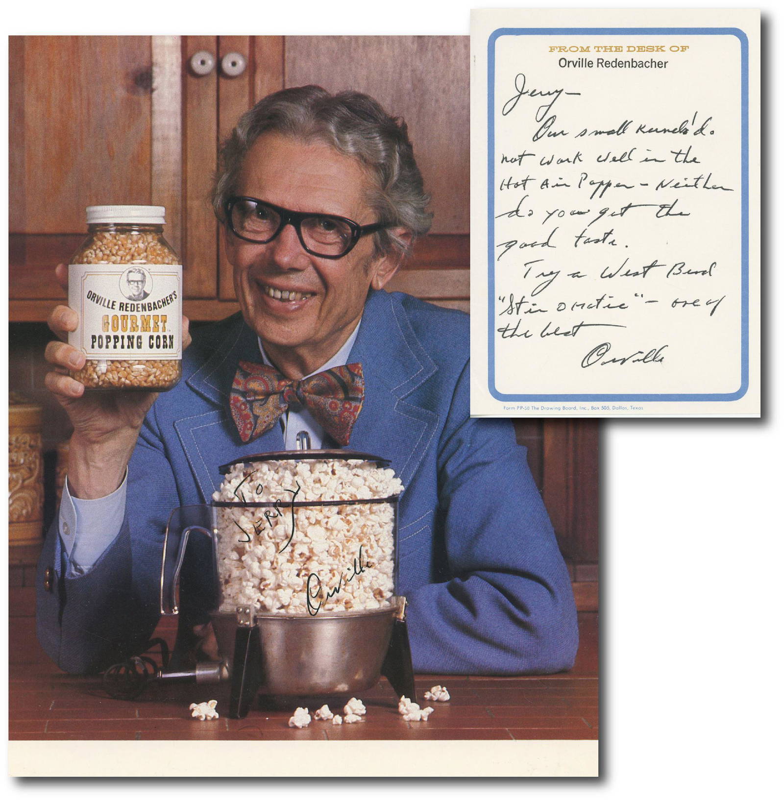 Orville Redenbacher Pioneering Popcorn Businessman Collection Of 2 Signed 8 X 10" Photo W
