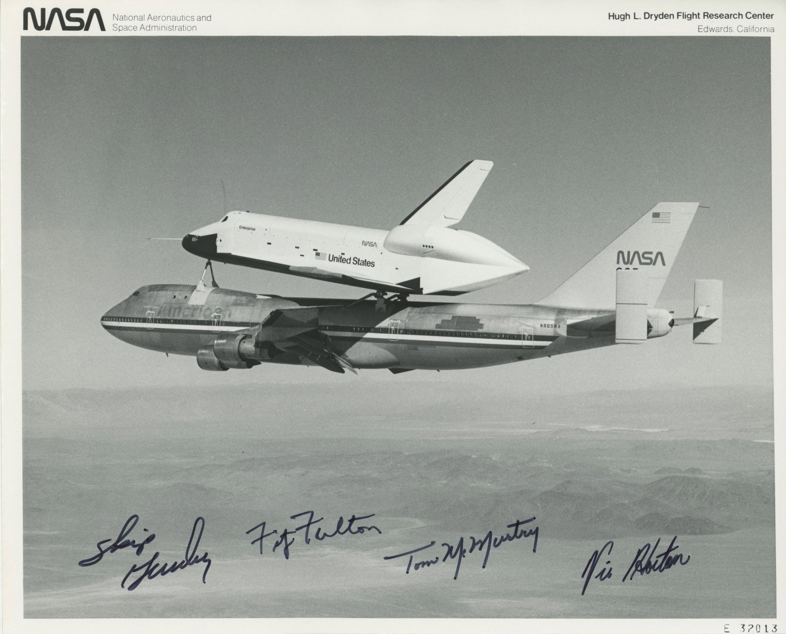 NASA Orbiter 8 x 10" Photo Signed by Test Pilots Skip Guidry, Fitz Fulton, Tom McMurtry, Vic Horton (1 of 1)