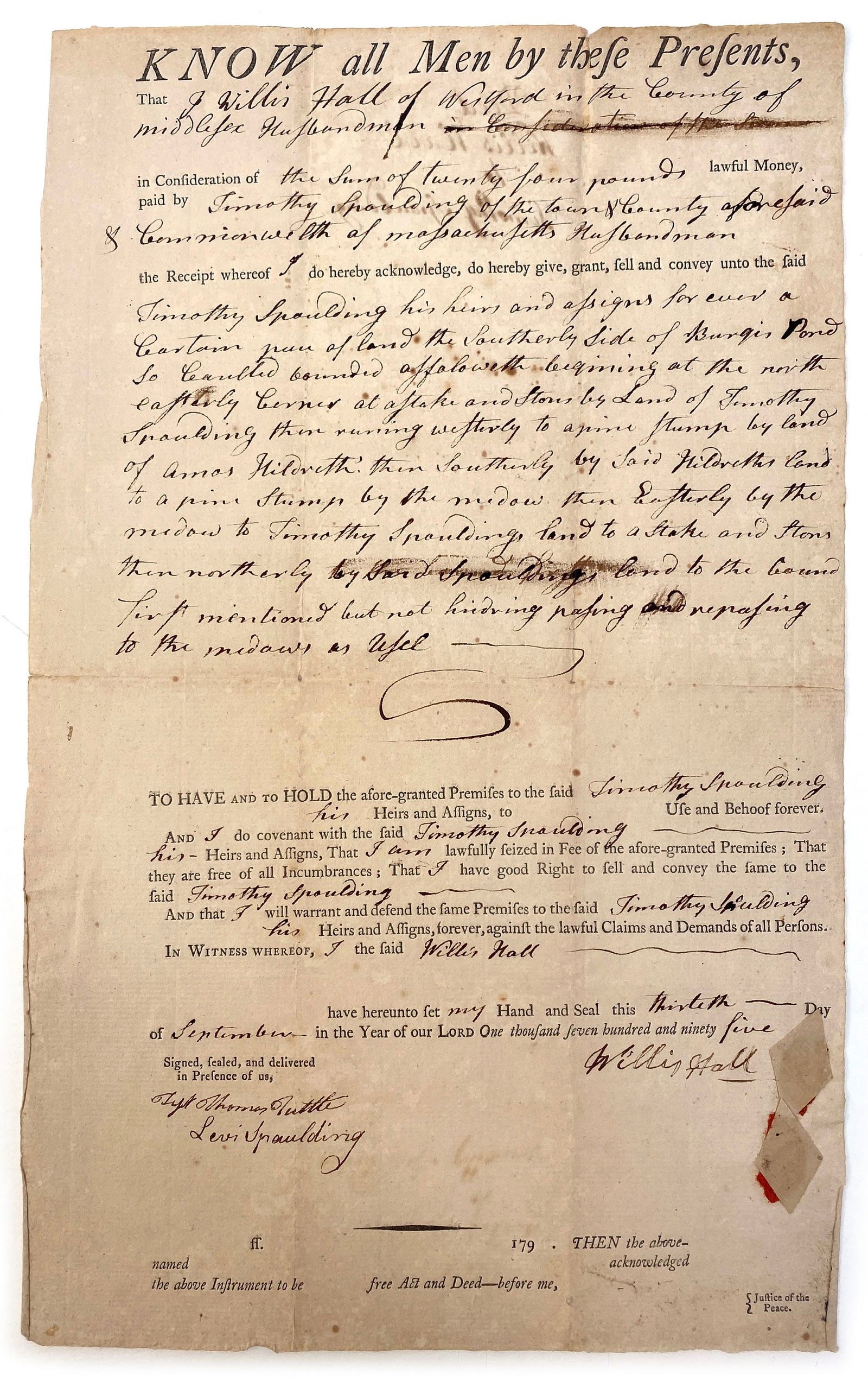 Solemn League & Covenant Signers Willis Hall & Timothy Spaulding 1795