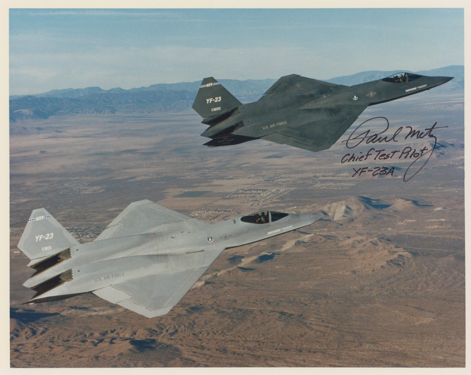Paul Metz - Lockheed Martin Chief Test Pilot - Autographed YF-23A 10 x 8" Photograph (1 of 1)