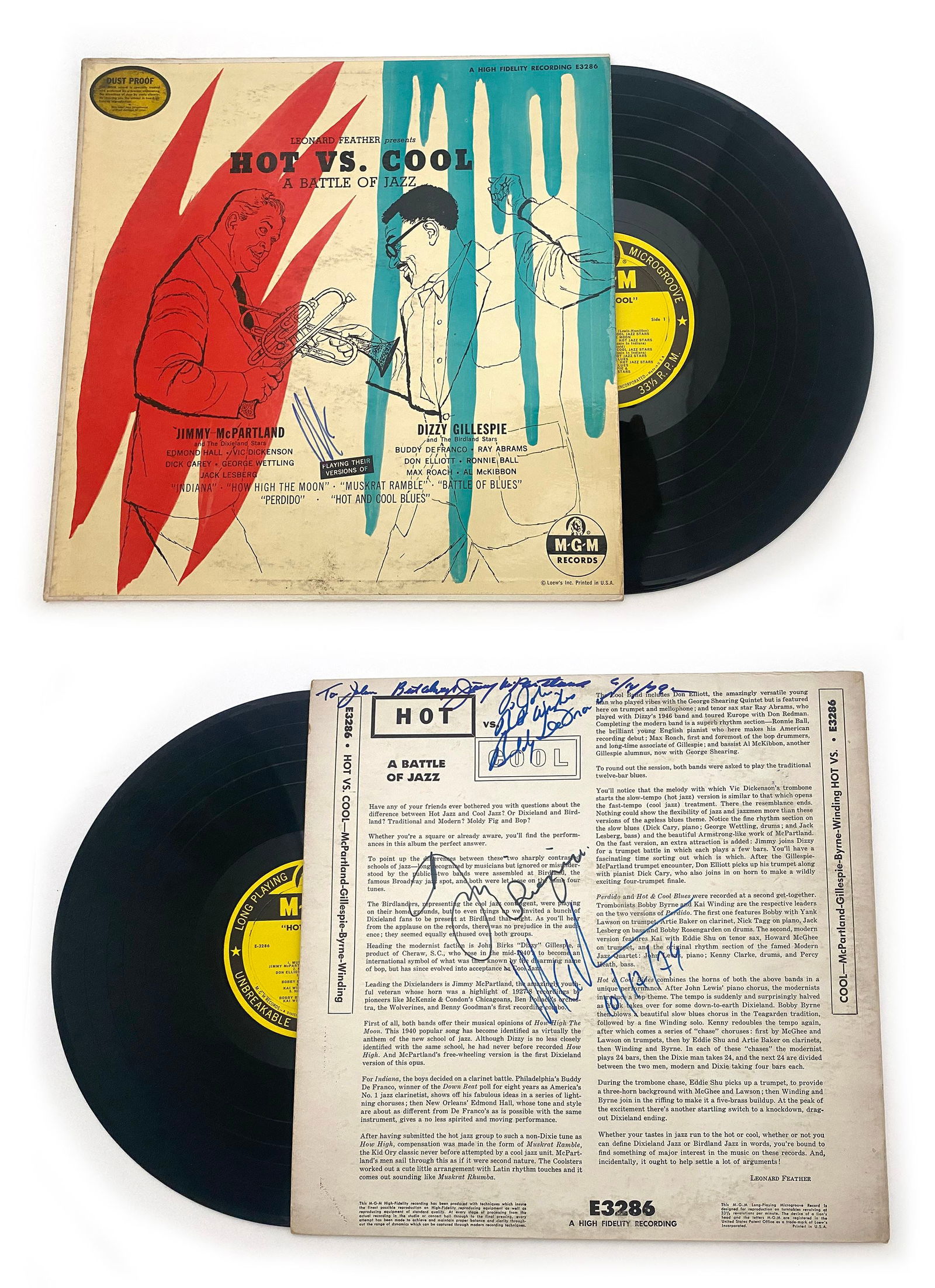 "Hot Vs. Cool - A Battle of Jazz" Autographed by Dizzy Gillespie, Max Roach, McPartland & DeFranco (1 of 3)