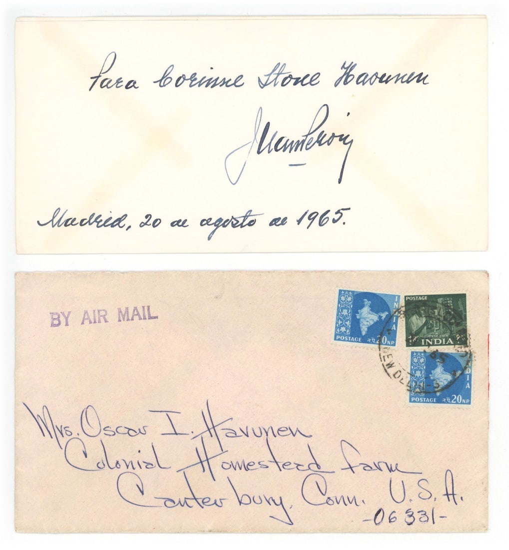 Juan Perón - President of Argentina - Autographed Card, 1965: Details: Juan Perón autographed card, 1965 with original mailing envelope. Near fine condition. Juan Domingo Perón (8 October 1895 – 1 July 1974) was an Argentine Army lieutenant gener
