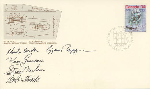Canadian Astronauts (NRC Group of 1983) - Autographed Commemorative Postal Cover Signed by 6: Details: Canadian Astronauts (NRC Group of 1983) autographed commemorative postal cover signed by Roberta Bondar, Marc Garneau, Steve MacLean, Kenneth Money, Robert Thirsk, and Bjarni Tryggvason.