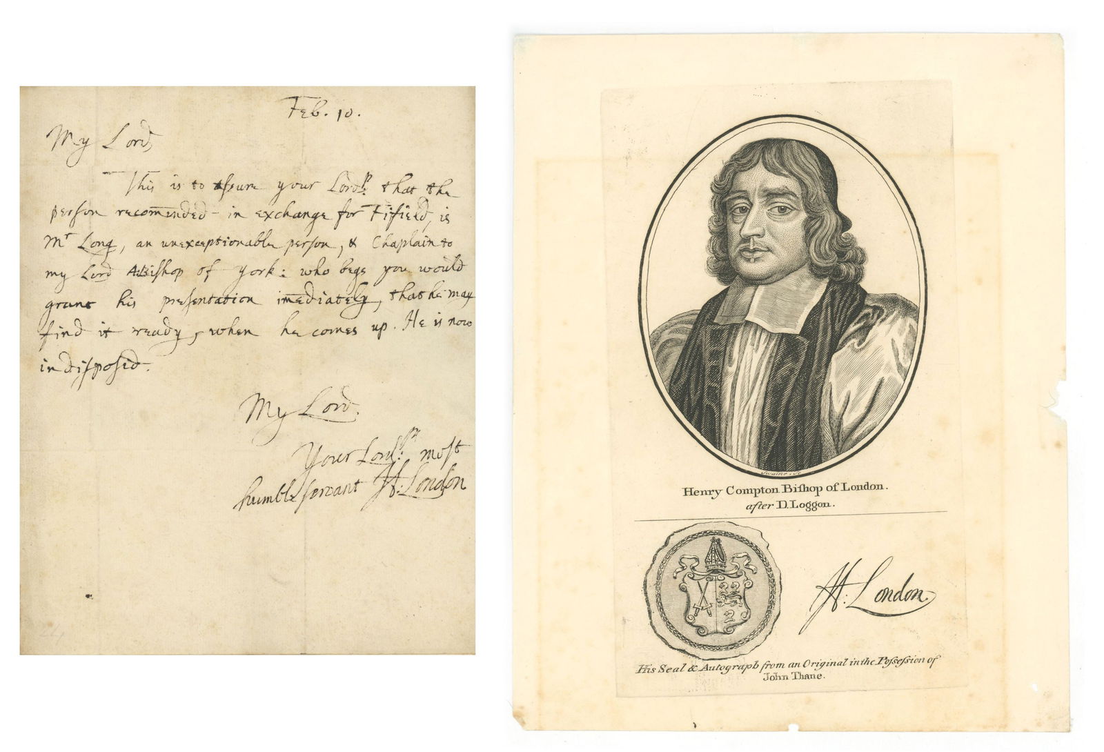 Henry Compton - One of the Immortal Seven in the Glorious Revolution - Autographed Letter (1 of 4)
