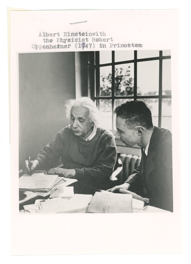 Albert Einstein with Robert Oppenheimer - Press Photograph with Original Copy Negative (1 of 3)