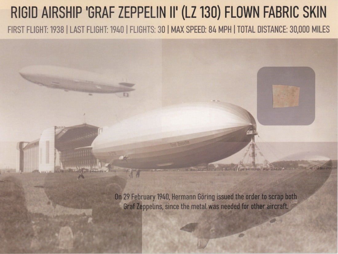 Graf Zeppelin II - Rigid German Airship - Flight-Flown Fabric Skin Artifact Display (1 of 2)