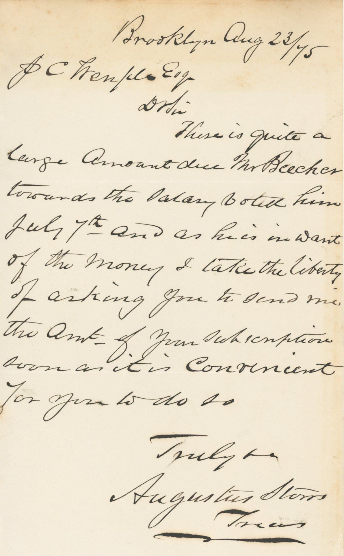 Augustus Storrs - Founder Storrs Agricultural School (University of Connecticut) Autographed Letter (1 of 1)