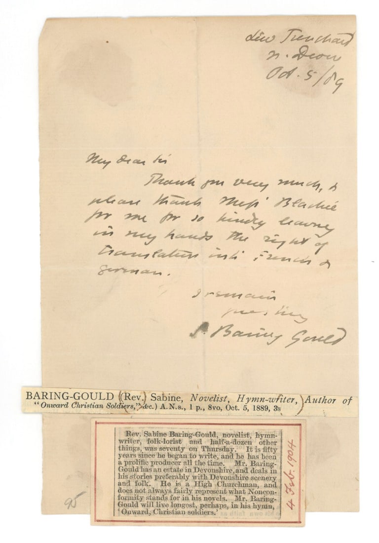 Sabine Baring-Gould - Anglican Priest, Novelist & Folk Song Collector - Autographed Letter (1 of 1)