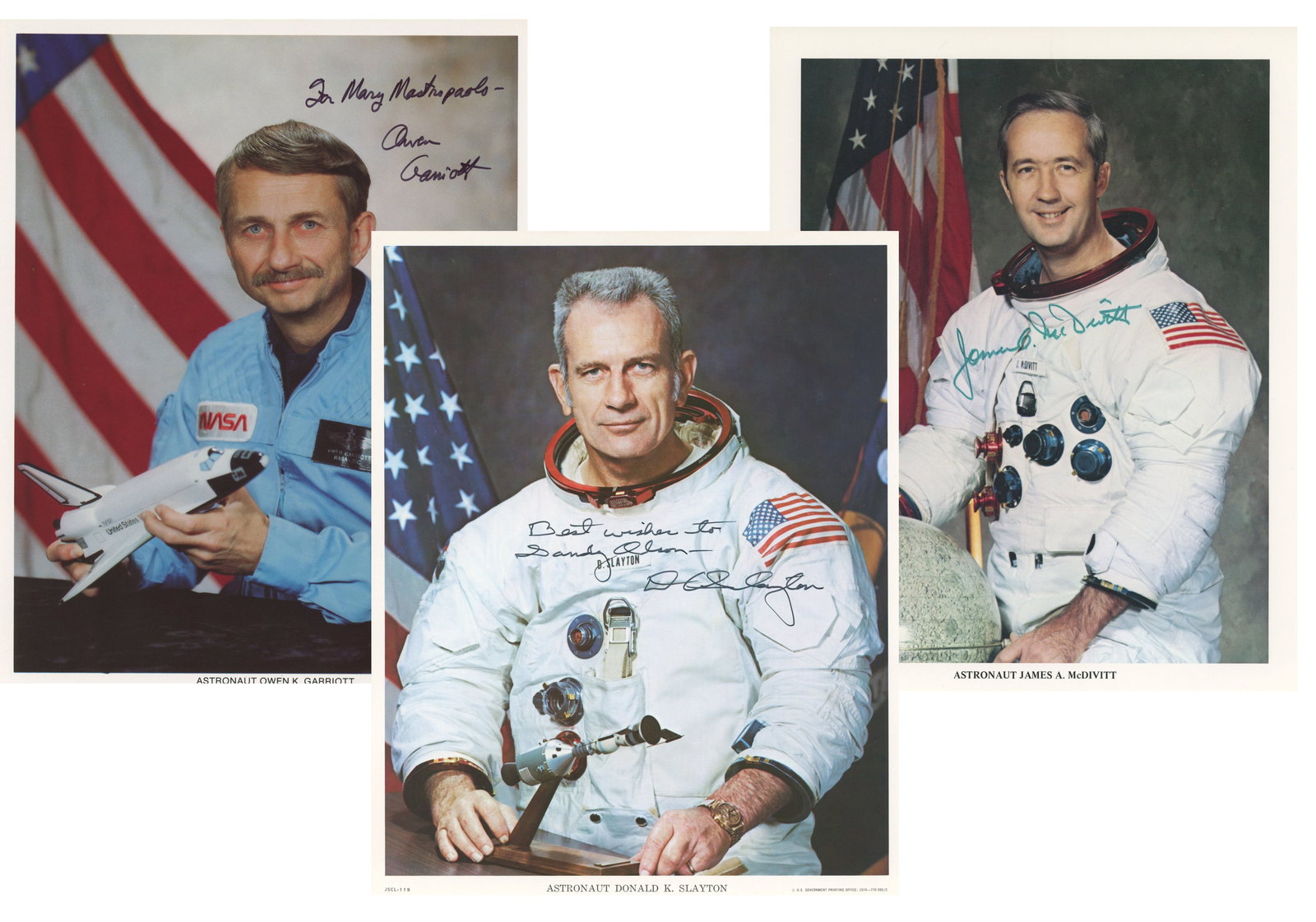 Astronauts: Deke Slayton, Jim McDivitt & Owen Garriott Autographed 8 x 10" Photographs (1 of 4)