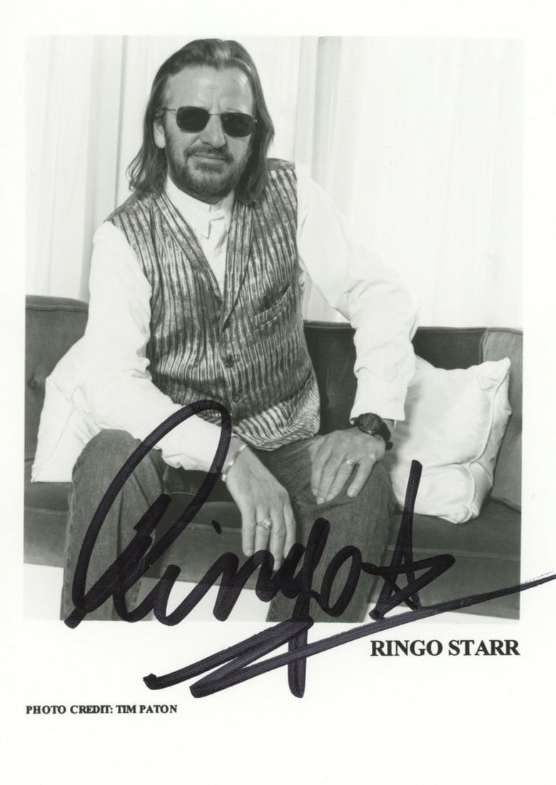 Ringo Starr - Drummer for The Beatles - Autographed 4 x 5.5" Satin Finish Photograph: Details: Ringo Starr autographed 4 x 5.5" satin finish photograph. Kodak photograph markings on verso. Fine condition. Ringo Starr, classic English musician and drummer for legendary rock group The Be