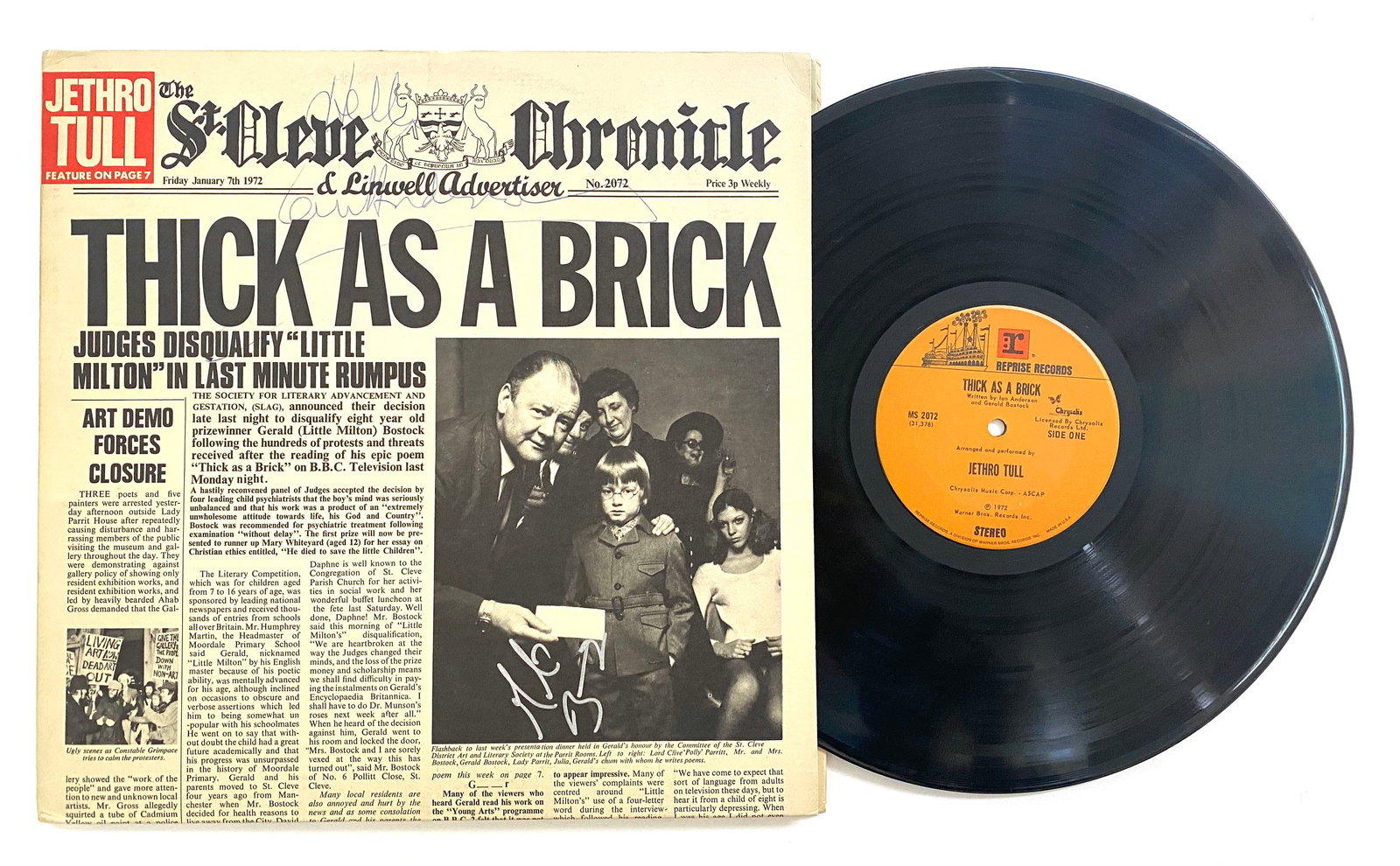 Jethro Tull: Ian Anderson & Martin Barre Autographed "Thick As A Brick" Vintage Record (1 of 1)