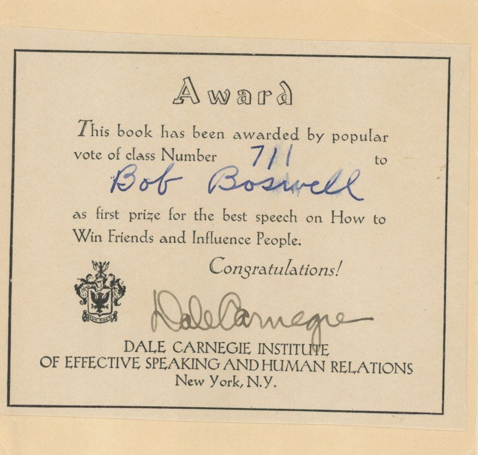 Dale Carnegie - American Writer & Teacher of Courses in Self-Improvement - Autographed Bookplate (1 of 1)