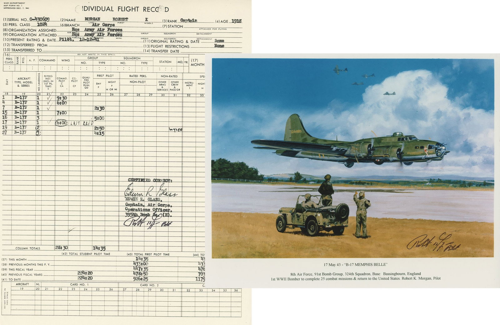 Robert K. Morgan -  WWII Memphis Belle Commander & Notable Pilot - Collection of 2 Autographs (1 of 3)