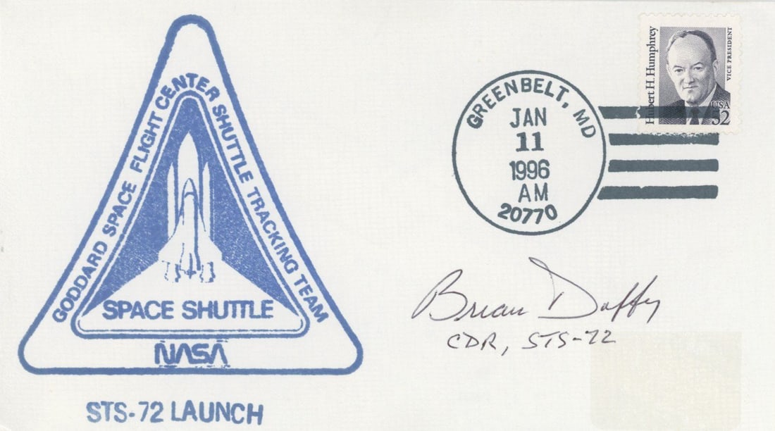 Brian Duffy - NASA Astronaut - Autographed Commemorative Postal Cover: Details: Brian Duffy autographed commemorative postal cover. Fine condition. Brian Duffy (born June 20, 1953) is a retired U.S. Air Force colonel and a former NASA astronaut. He flew aboar