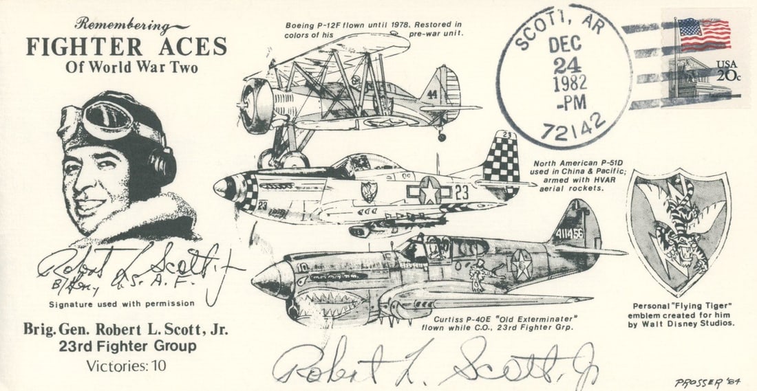 Robert Lee Scott Jr. - World War II Fighter Ace - Autographed First Day Postal Cover: Details: Robert Lee Scott Jr. autographed commemorative first day postal cover. In fine condition. Robert Lee Scott Jr. (12 April 1908 – 27 February