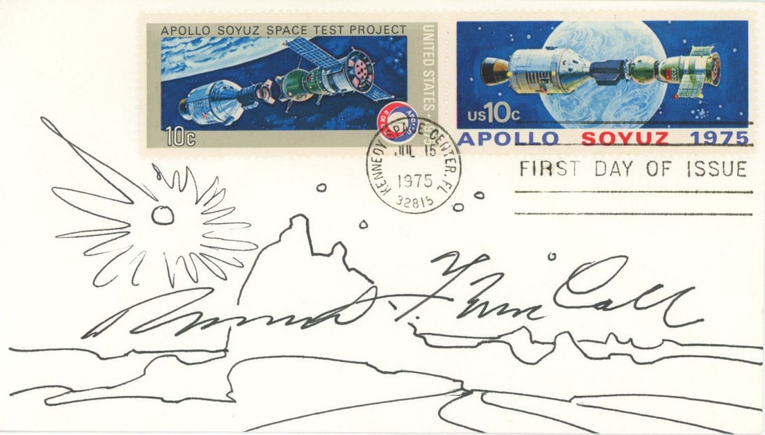 Robert McCall - Conceptual Space Artist - Autographed First Day Postal Cover with Original Sketch (1 of 1)