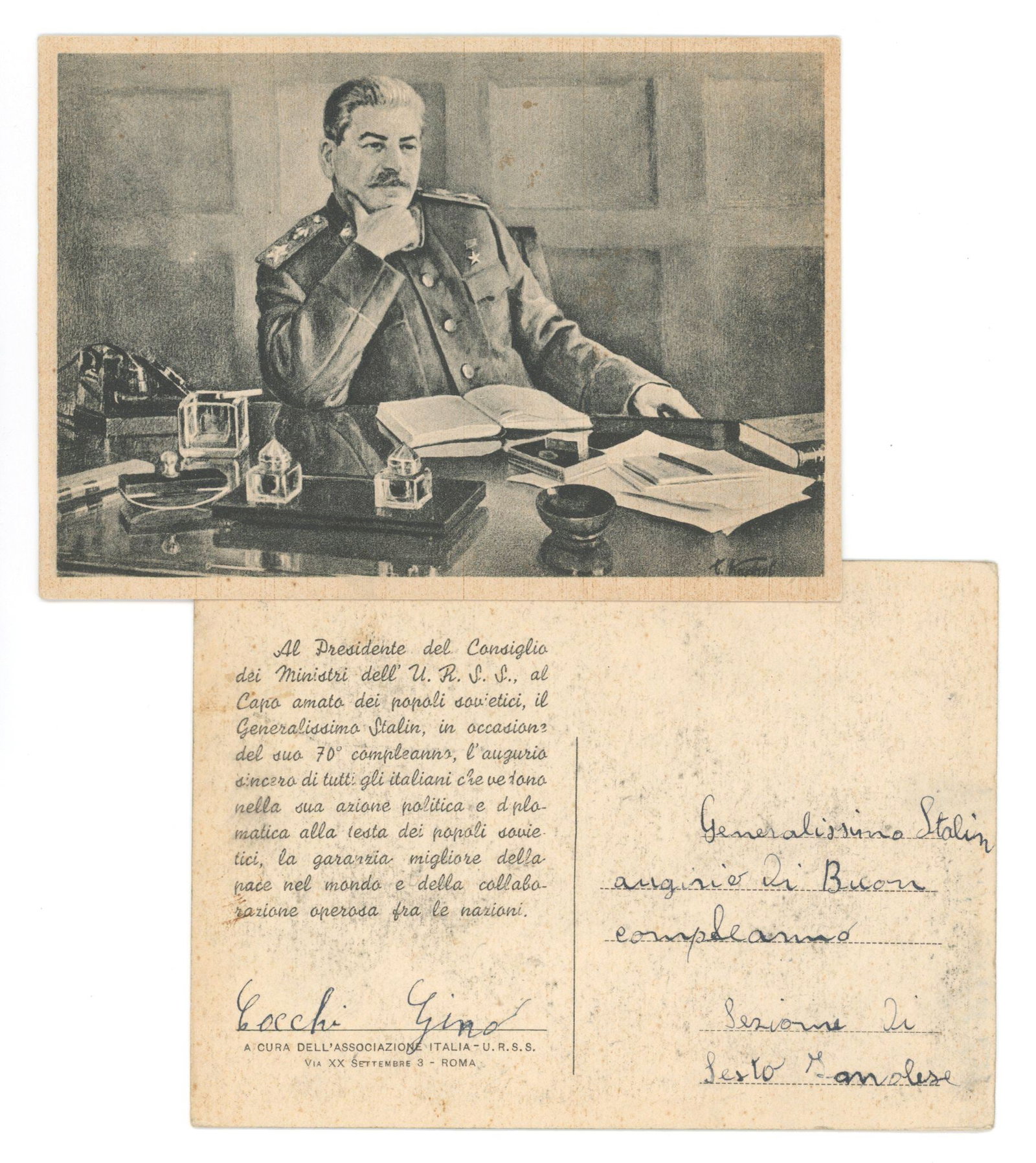 Joseph Stalin - Pair of Postcards Sent to Stalin on his 70th Birthday in 1949 (1 of 2)