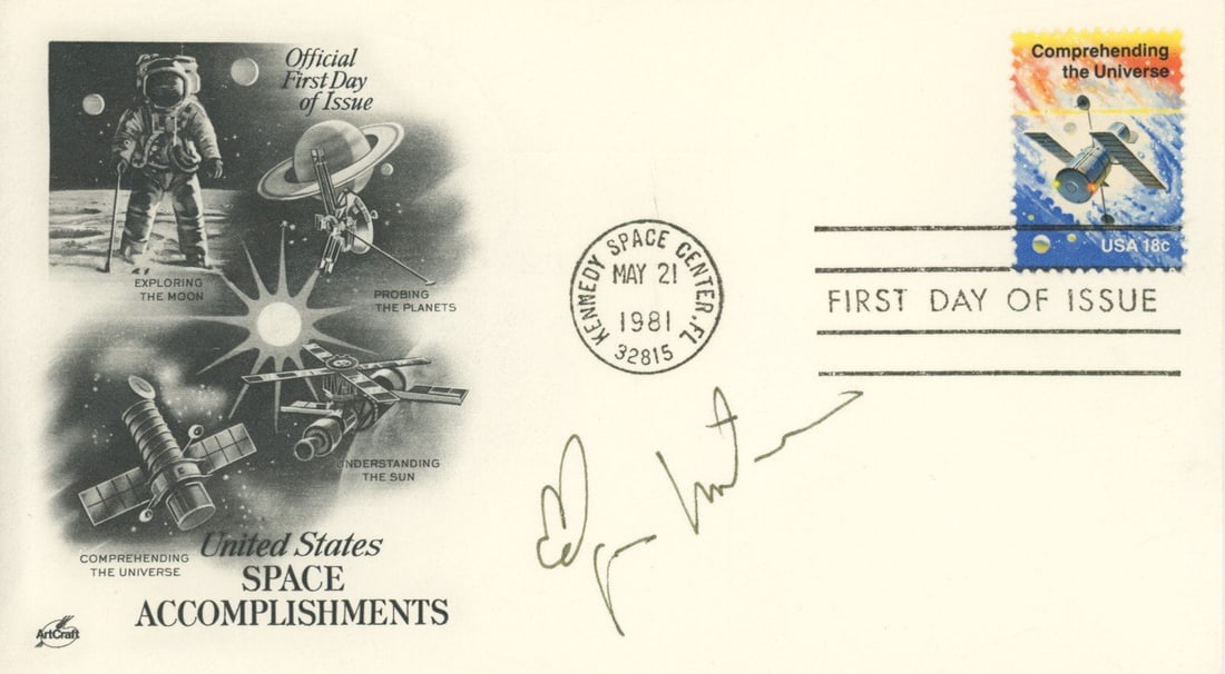 Edgar Mitchell - NASA Astronaut - Autographed 1981 Commemorative Postal Cover: Details: Edgar Mitchell autographed commemorative postal cover canceled on May 21, 1981. Fine condition. Edgar Dean Mitchell (September 17, 1930 &