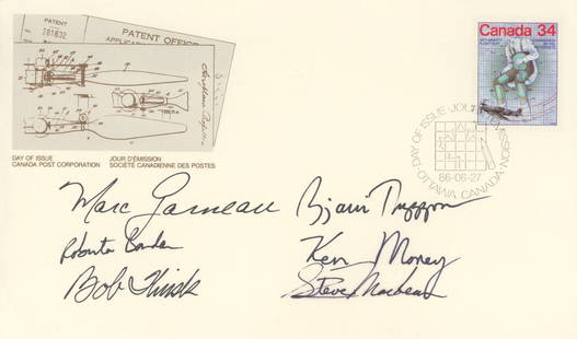 Canadian Astronauts (NRC Group of 1983) - Autographed Commemorative Postal Cover Signed by 6: Details: Canadian Astronauts (NRC Group of 1983) autographed commemorative postal cover signed by Roberta Bondar, Marc Garneau, Steve MacLean, Kenneth Money, Robert Thirsk, and Bjarni Tryggvason.
