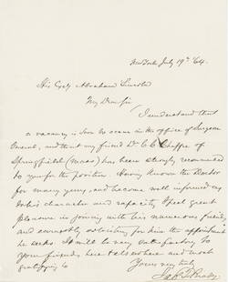 James T. Brady - Autographed Letter to President Lincoln, July 19, 1864 - Noted Attorney & Orator: Details: James T. Brady Handwritten Letter &#8211; Addressed to Abraham Lincoln, Supporting Dr. C.C. Chaffee Appointment Original handwritten and autographed letter by James T. Brady, dated July 19, 1