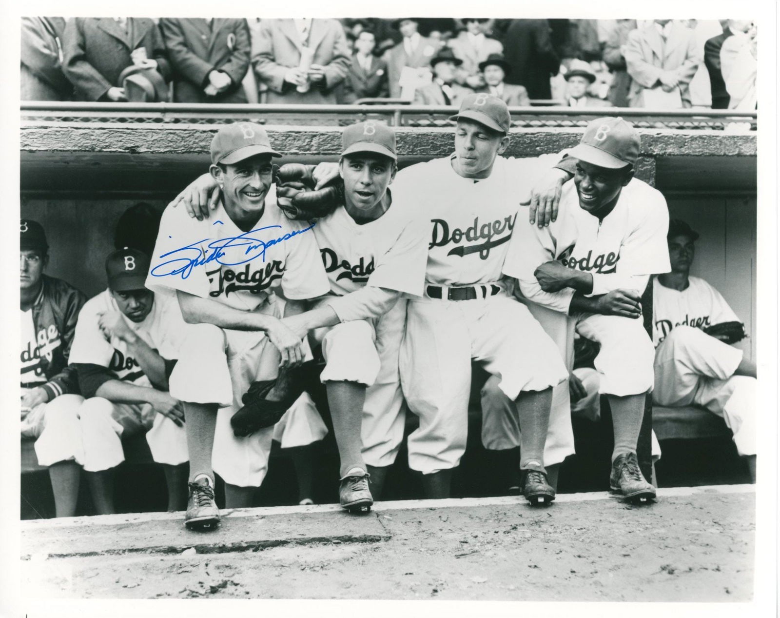 Spider Jorgensen (d. 2003) - Posed with Jackie Robinson - Autographed 8 x 10" Photo (1 of 1)