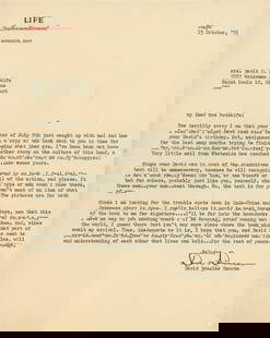 David Douglas Duncan - War Photojournalist - Autographed Typed Letter Re. Korean Battle, Indo-China: Details: David Douglas Duncan autographed typed letter (TLS) dated October 15, 1951 and sent from Tokyo, Japan.&nbsp; Slight tear to the lower right corner, else fine condition. David Douglas Duncan (