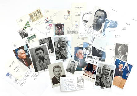 Israeli Leaders – Prime Ministers & Military Figures – Autograph Collection – 25+ : Details: Discovery lot of approximately 25+ autograph items from notable Israeli political and military figures, including many Prime Ministers. The collection features signed photographs, letters, an