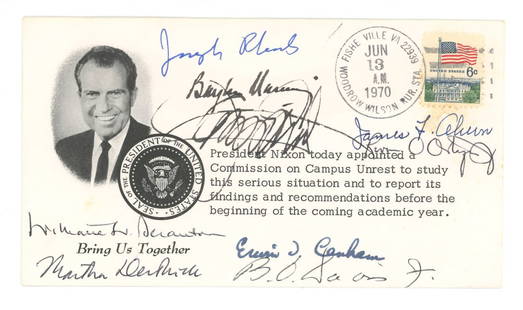 President Nixon’s Commission on Campus Unrest – Cover Autographed by 9 Members & Affilia: Details: President Nixon&#8217;s Commission on Campus Unrest &#8211; Commemorative Cover Signed by 9 Members &amp; Affiliates (1970) Original commemorative cover postmarked June 13, 1970, in Fishe Vil