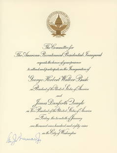 William J. Brennan – Supreme Court Justice – Autographed 1989 Inauguration Invitation: Details: William J. Brennan autographed official 8.5 x 11&#8221; printed invitation to the January 20, 1989, Inauguration of George H. W. Bush and Vice President Dan Quayle. Brennan has boldly signed