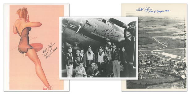 Robert K. Morgan -  WWII Memphis Belle Commander & Notable Pilot - Collection of 3 Autographs: Details: Robert Morgan, pilot of the famed WWII B-17 bomber Memphis Belle, autographed this group of three images commemorating his historic crew and aircraft. The lot includes one original 10 x 8&#82