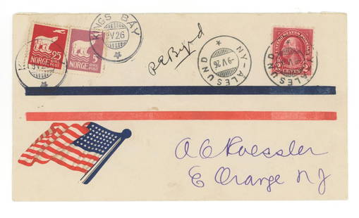 Richard E. Byrd – Autographed 1926 North Pole Cover Flown on First Flight Over the Top of the : Details: Richard E. Byrd &#8211; Autographed 1926 North Pole Cover Flown on First Flight Over the Top of the World Historic flown envelope carried and autographed by Lt. Cmdr. Richard E. Byrd on his f