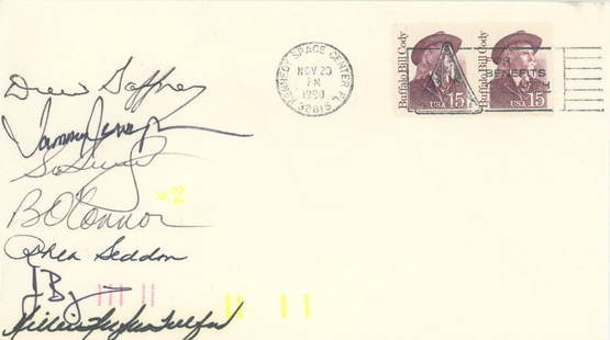 STS-40 Crew – Space Shuttle Columbia Astronauts – Full Crew Autographed Cover: Details: STS-40 crew-signed commemorative cover postmarked November 23, 1990, at Kennedy Space Center, boldly autographed by all seven astronauts from the historic Space Shuttle Columbia mission dedic