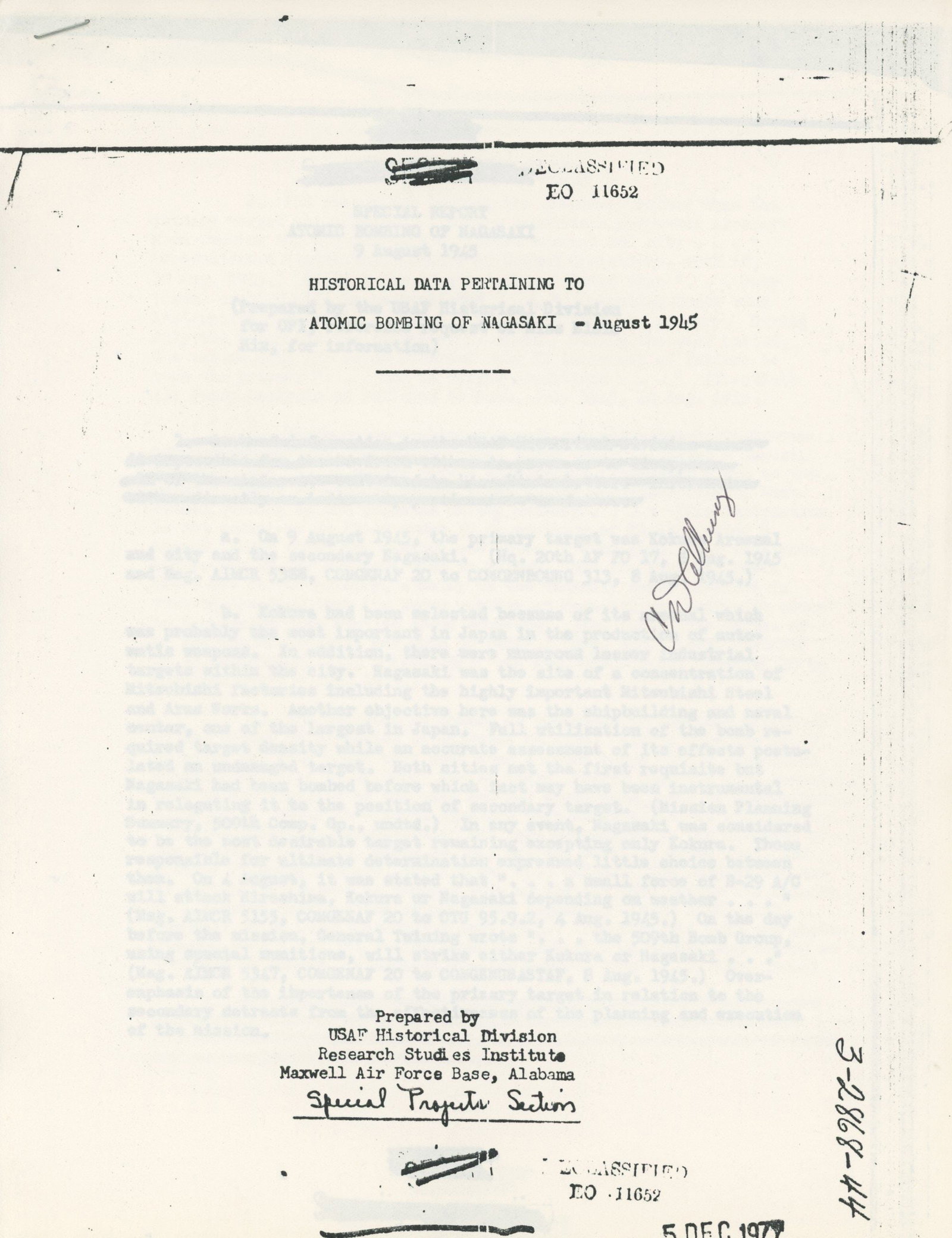 Charles Albury – Bockscar Co-Pilot – Autographed Nagasaki Bombing Report – Atomic  (1 of 1)