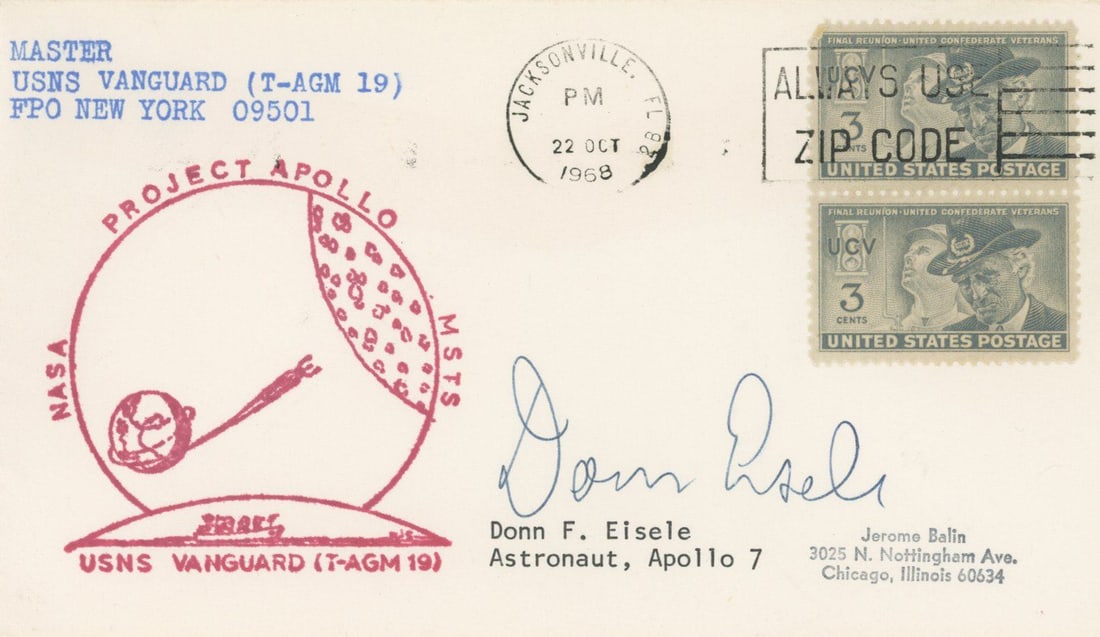Don Eisele – Apollo 7 Astronaut – Autographed Project Apollo Cover – USNS Vanguard (1 of 1)