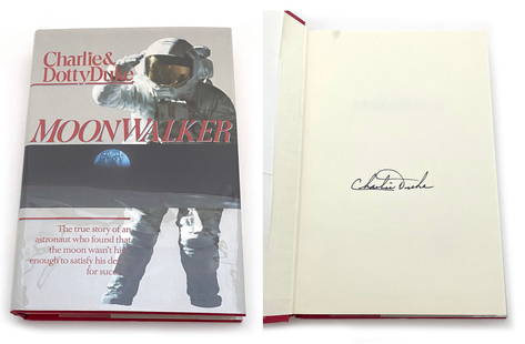 Charlie Duke – Apollo 16 Moonwalker – Autographed Book – “Moonwalker”: Details: Charlie Duke autographed hardcover first edition of Moonwalker, co-authored with his wife Dotty Duke. Boldly signed &#8220;Charlie Duke&#8221; in black ink on the front endpaper. The book rec
