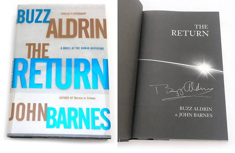 Buzz Aldrin – Apollo 11 Astronaut – Autographed Book – “The Return”: Details: Buzz Aldrin autographed hardcover first edition of The Return: A Novel of the Human Adventure, co-authored with science fiction writer John Barnes. Aldrin has boldly signed the black title pa