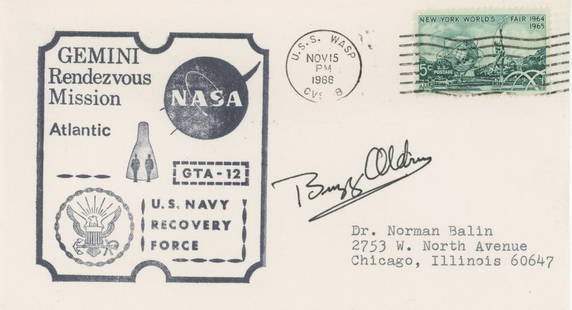 Buzz Aldrin - Apollo 11 NASA Astronaut - Autographed 1966 Gemini Rendezvous Mission Postal Cover: Details: Buzz Aldrin autographed commemorative postal cover canceled on November 15, 1966. Fine&nbsp;condition. Buzz Aldrin (January 20, 1930) is an American former astronaut, engineer and fighter pil