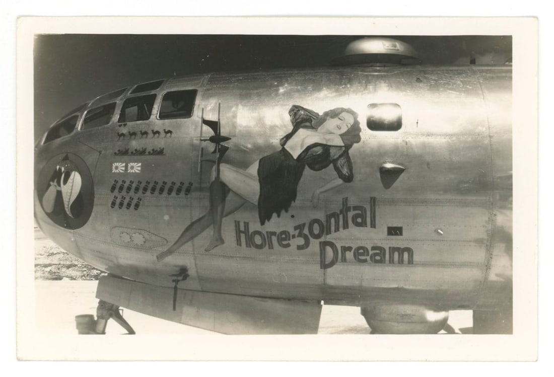 “Hore-zontal Dream” – Original WWII Era Bomber Nose Art – 5 x 3.5” Sil (1 of 2)