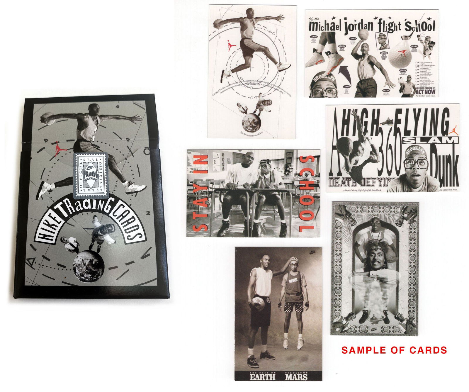 Michael Jordan / Mars Blackmon (Spike Lee) 1991 - 6-Card Set with Original Box: Details: Original 1991 Nike Michael Jordan / Mars Blackmon six-card set feature the legendary pairing of Michael Jordan and Spike Lee’s Mars Blackmon, each card showcasing classic imagery and qu