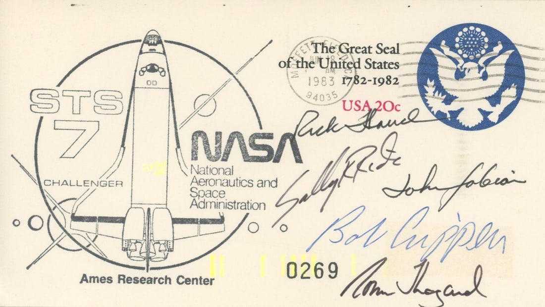 STS-7 – Sally Ride & Full Crew – Autographed NASA Ames Cover – Space Shuttle Chall (1 of 1)