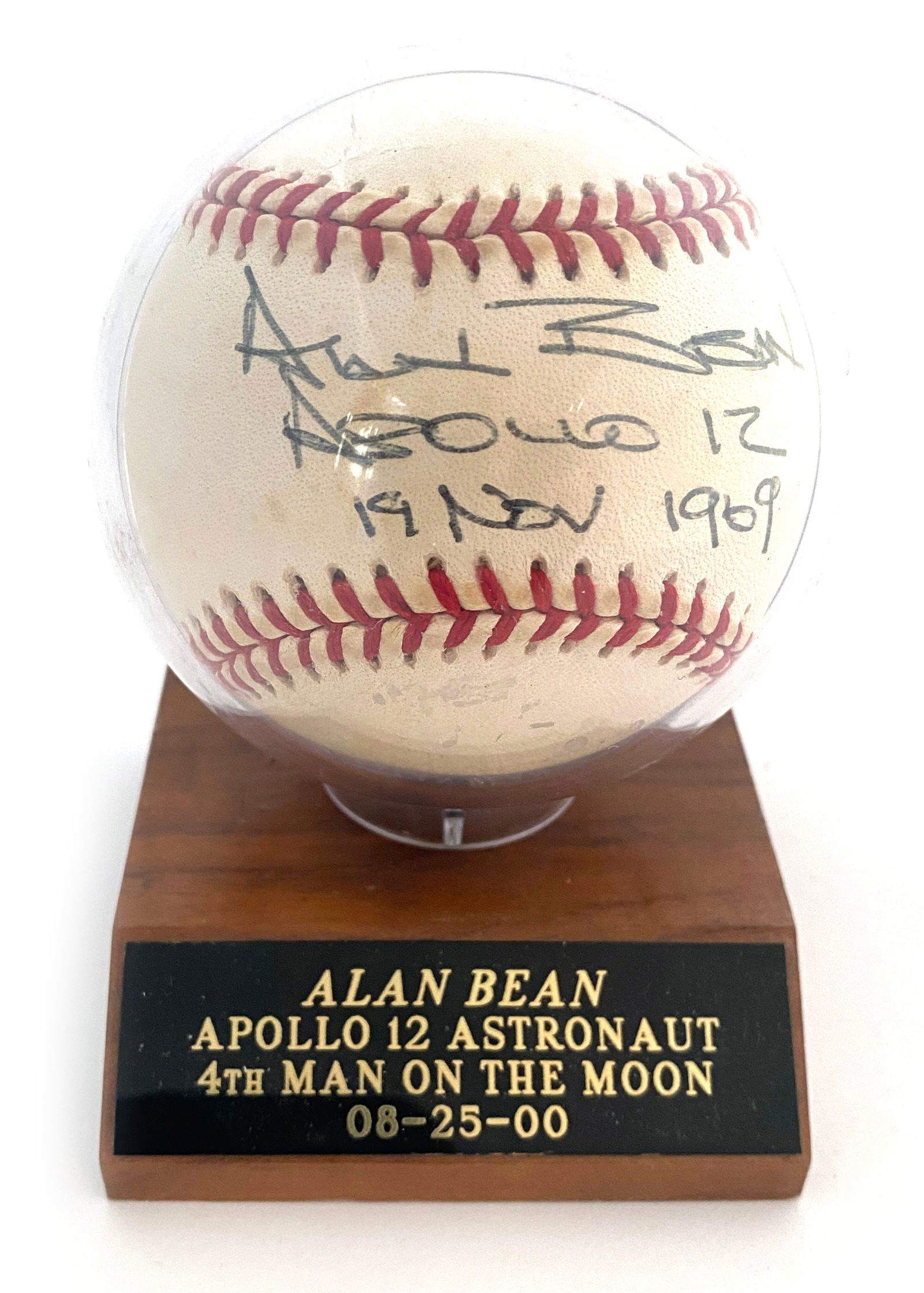 Alan Bean – Apollo 12 Moonwalker – Autographed Bud Selig Era MLB Baseball with Mission I: Details: Alan Bean – Apollo 12 Moonwalker – Autographed Bud Selig Era MLB Baseball with Mission Inscription Official Rawlings Bud Selig-era Major League Baseball autographed by Alan Bean,