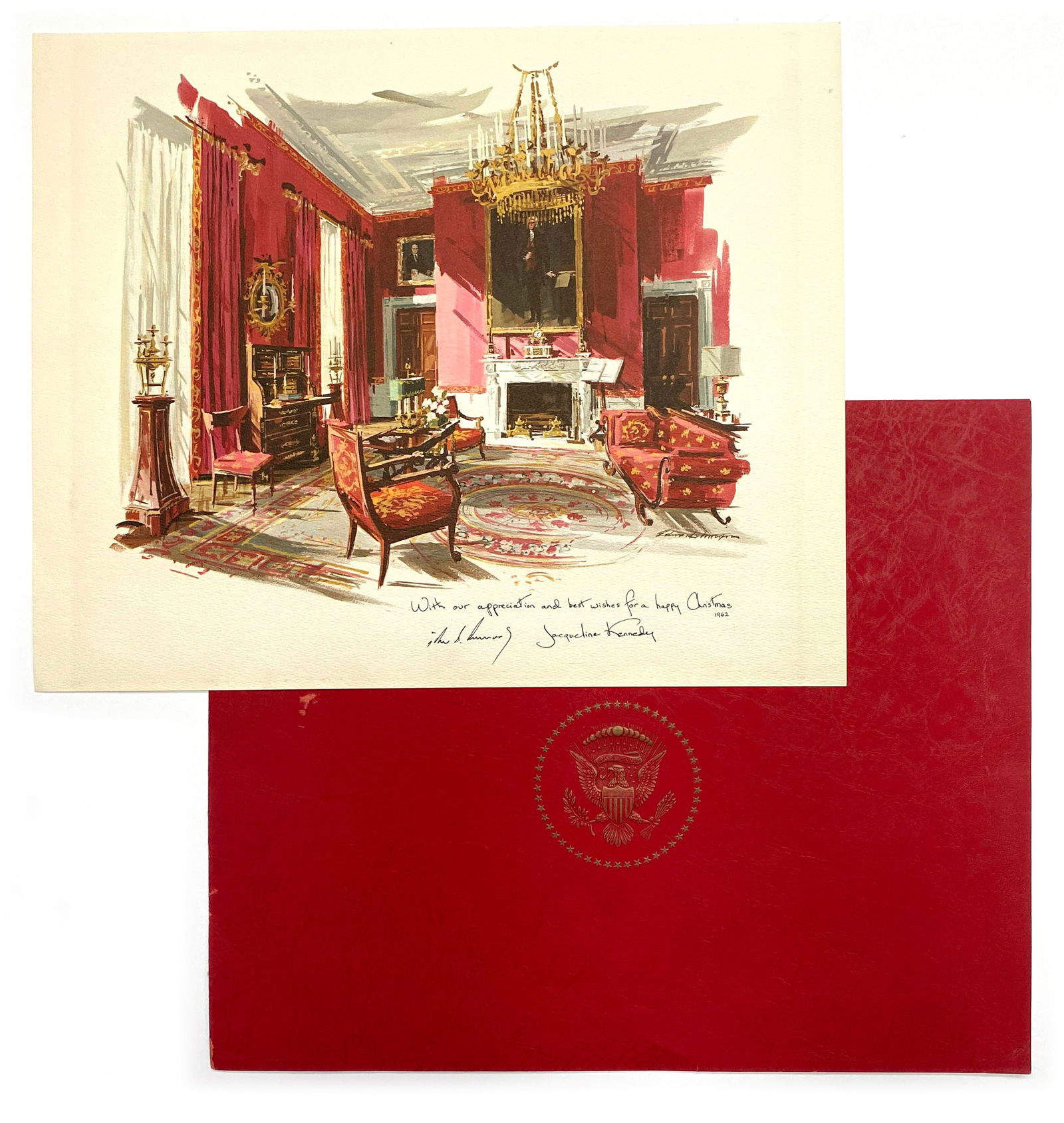 John F. Kennedy & Jacqueline Kennedy – 1963 White House Holiday Print – Facsimile Signat (1 of 3)