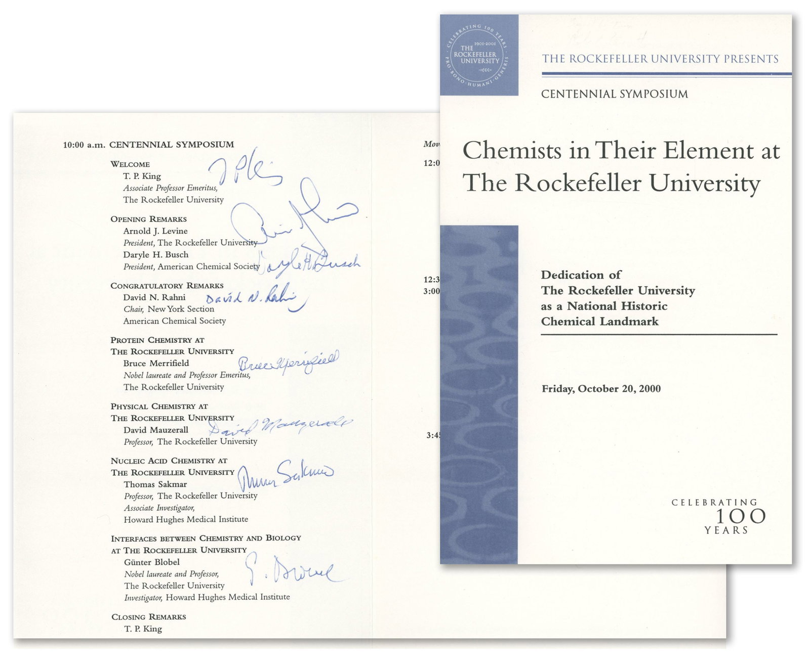Rockefeller University Centennial Symposium – Program Signed by Two Nobel Laureates (1 of 4)