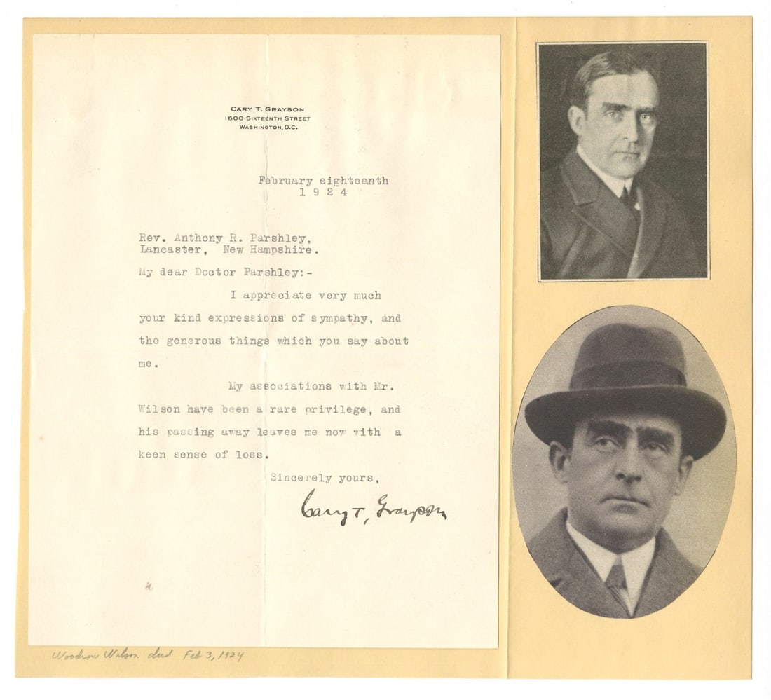 Cary T. Grayson – Physician to Woodrow Wilson & U.S. Navy Surgeon – Autographed Letter ( (1 of 1)