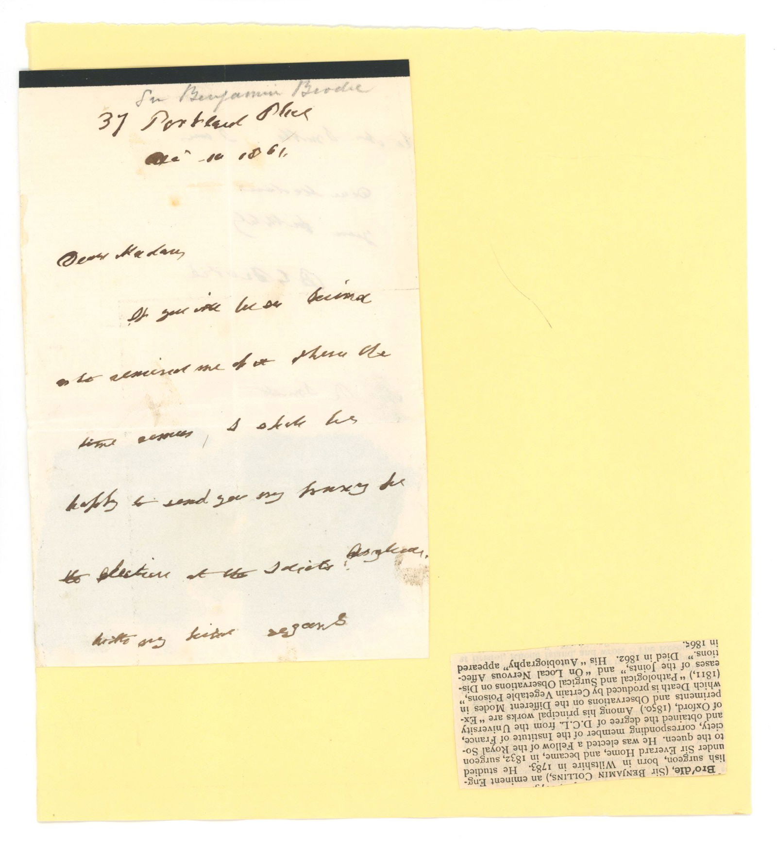 Benjamin Collins Brodie – Influential English Surgeon – Autographed Letter Signed (ALS)  (1 of 2)
